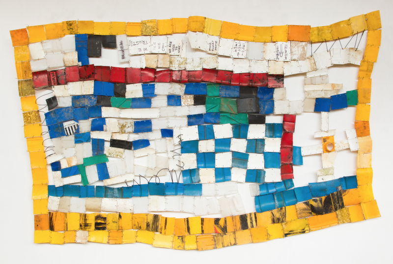 Serge Attukwei Clottey American Lottery, 2015 Plastic, wire and oil paint 51 x 94 in
